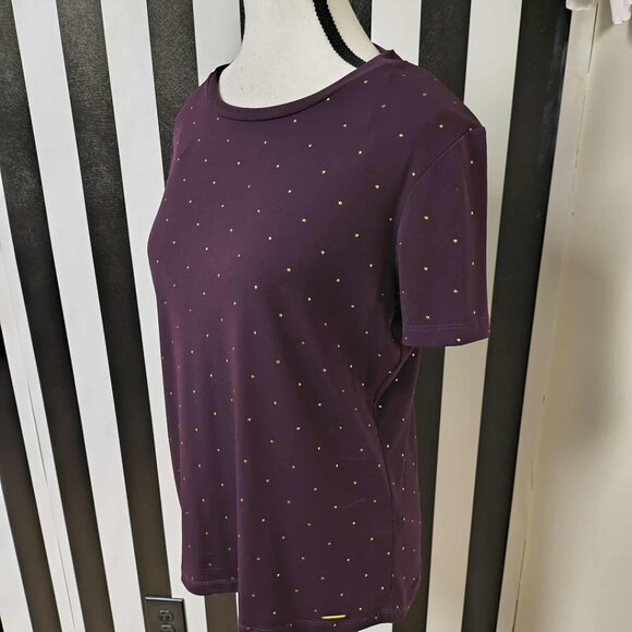 Calvin Klein: Purple Gold Polka Dot Short-Sleeve Top Size M - Picture 2 of 3